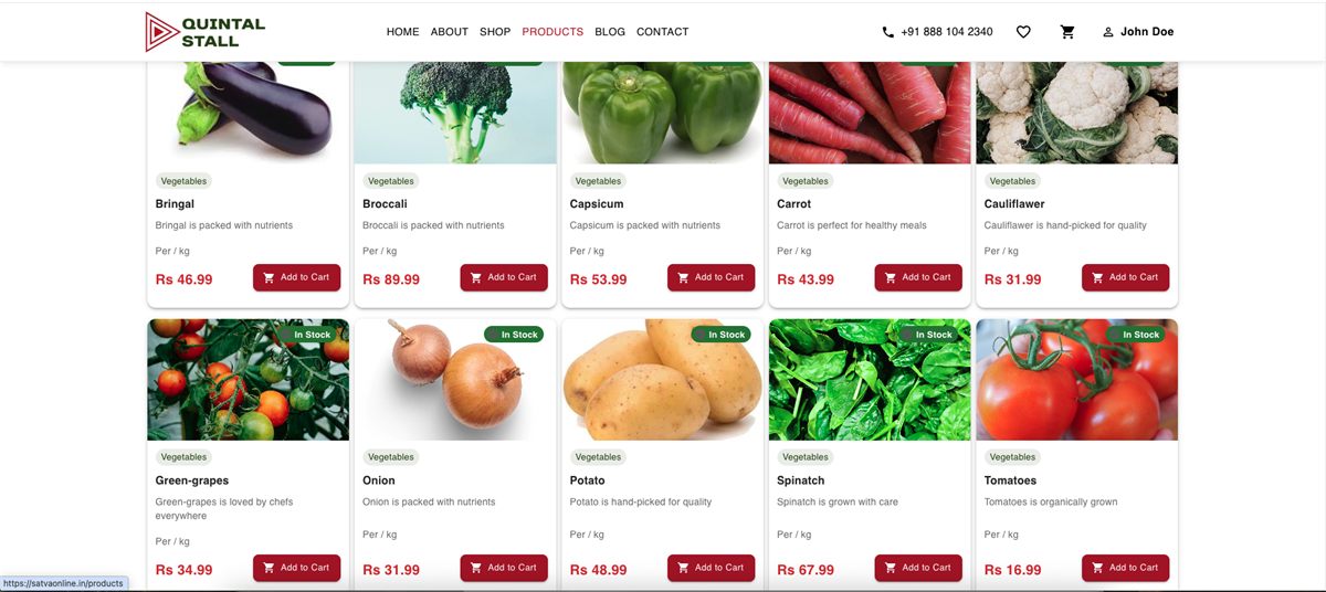Quintal Stall product listing page